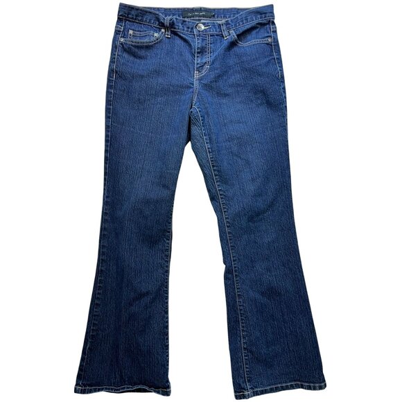 Calvin Klein Women's Flare Leg Jeans Stretch Denim Size 8 Solid Blue Dark Wash - Picture 1 of 11